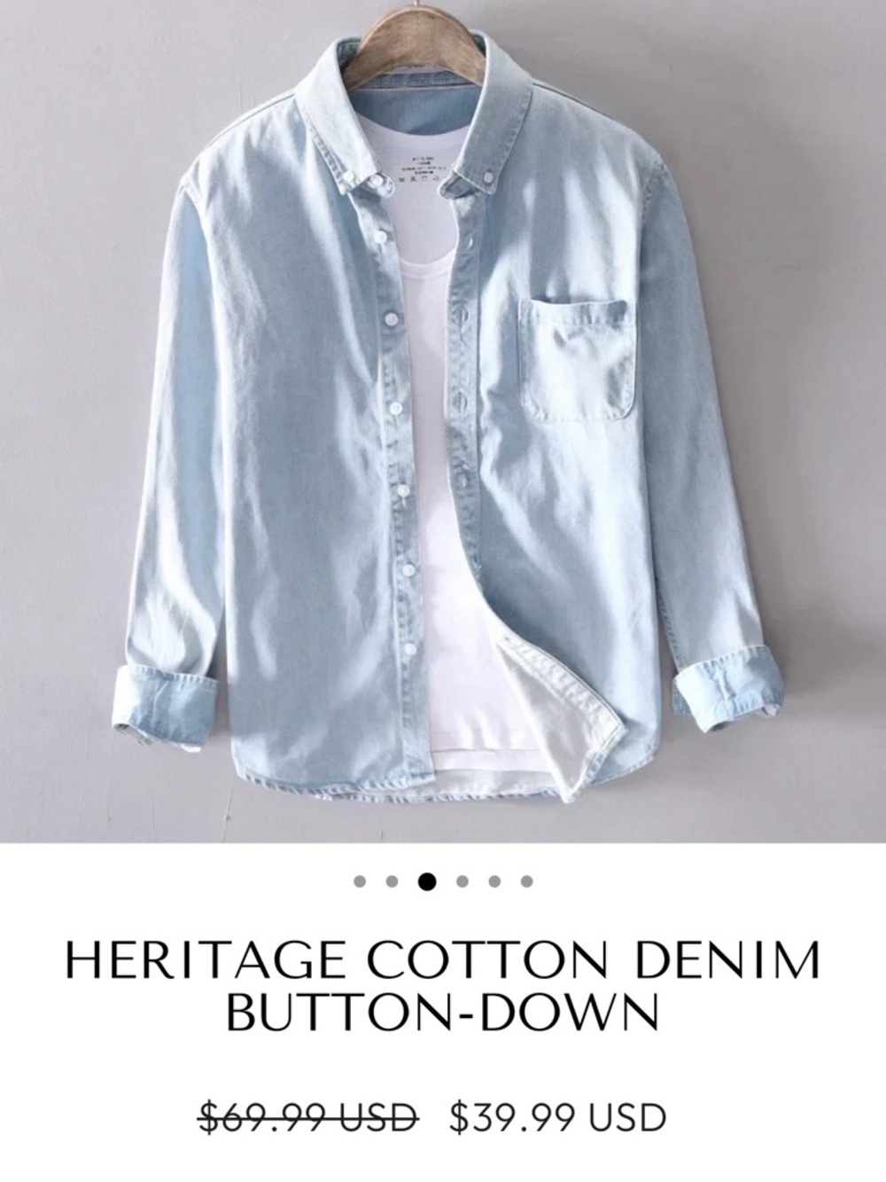Heritage Cotton Denim Button-Down Shirt - Light Blue